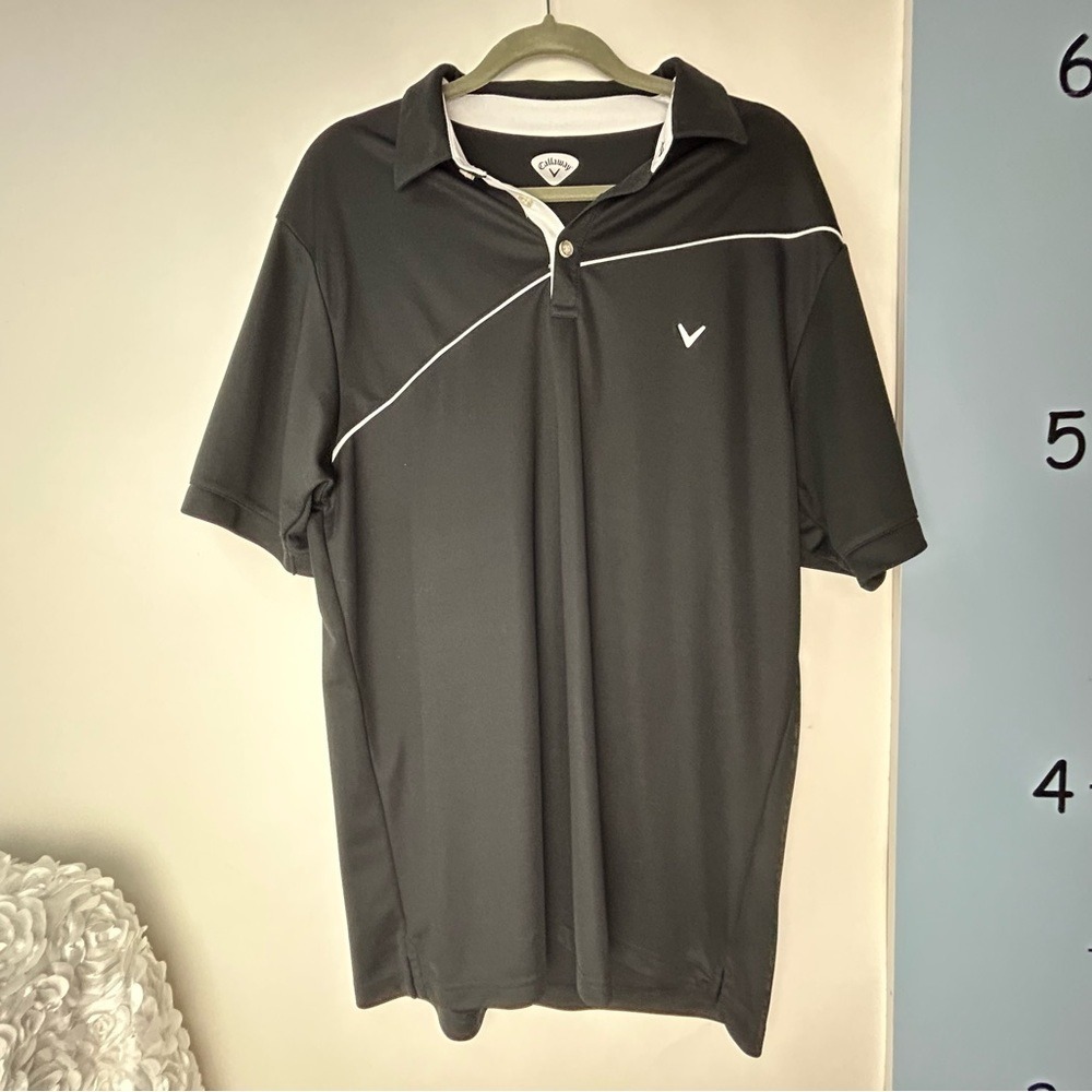 Callaway Black Polo Shirt w/White Accents Men's XL Athletic Sporty Golf Casual